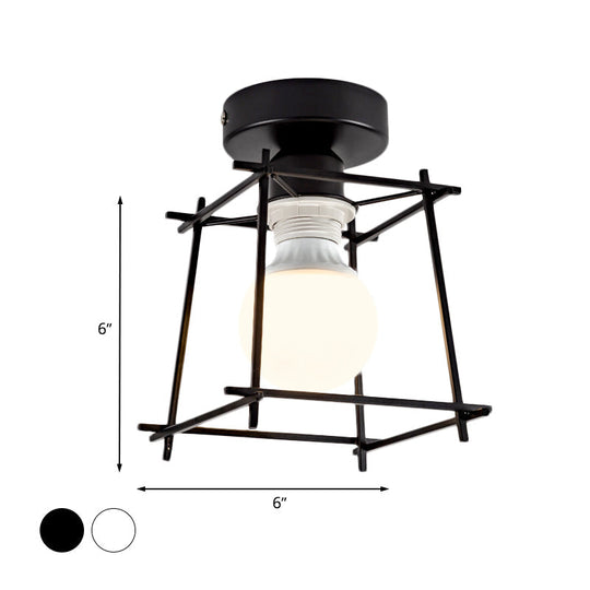 Industrial Metal Semi-Flush Ceiling Light With Wire Guard - Rotatable 1 Head Bedroom Flush Mount