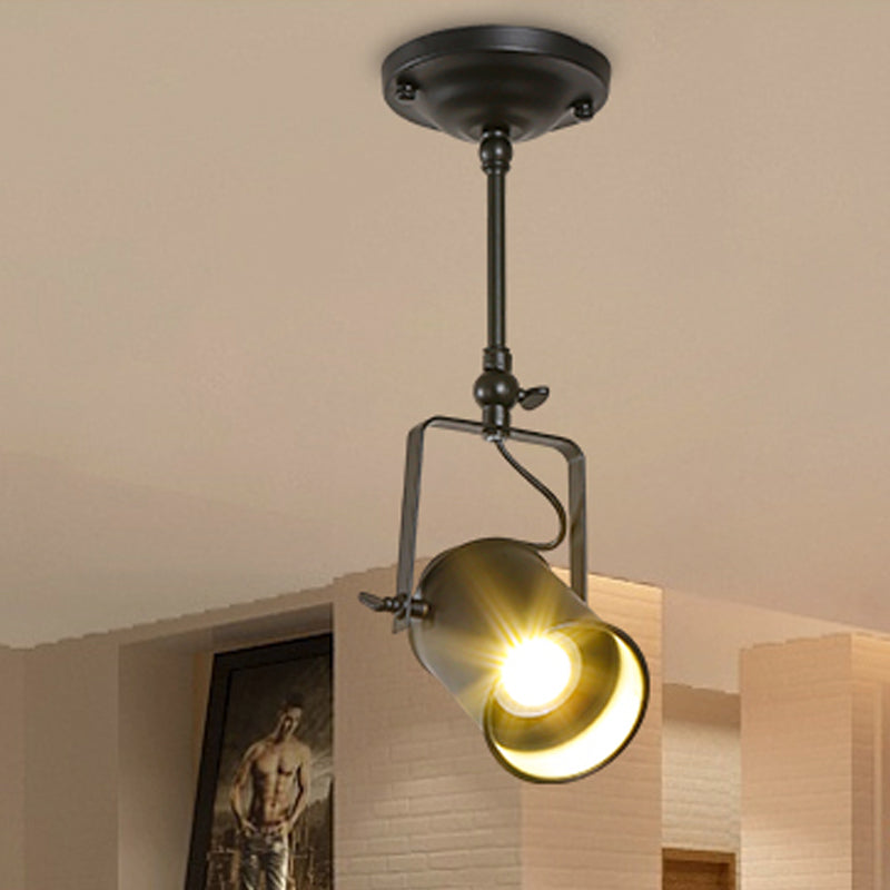 Industrial Style Metallic Cylinder Dining Room Semi-Flush Light Track Fixture - Rotatable