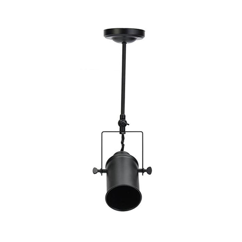 Industrial Style Metallic Cylinder Dining Room Semi-Flush Light Track Fixture - Rotatable, Black/White, 1/2/3 Heads