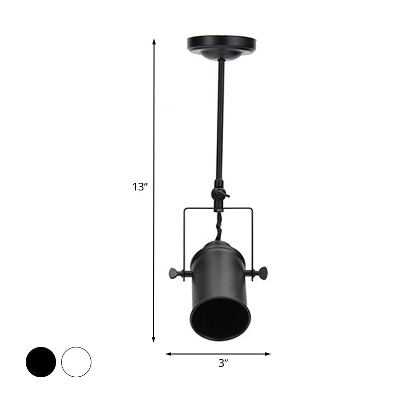 Industrial Style Metallic Cylinder Dining Room Semi-Flush Light Track Fixture - Rotatable, Black/White, 1/2/3 Heads