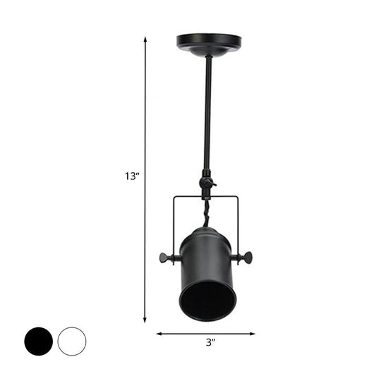 Industrial Style Metallic Cylinder Dining Room Semi-Flush Light Track Fixture - Rotatable, Black/White, 1/2/3 Heads