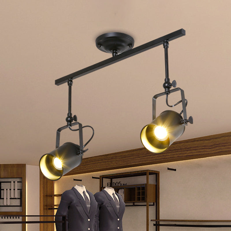 Industrial Style Metallic Cylinder Dining Room Semi-Flush Light Track Fixture - Rotatable