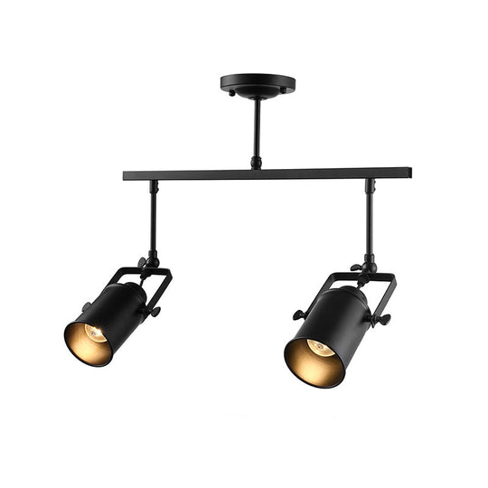 Industrial Style Metallic Cylinder Dining Room Semi-Flush Light Track Fixture - Rotatable, Black/White, 1/2/3 Heads