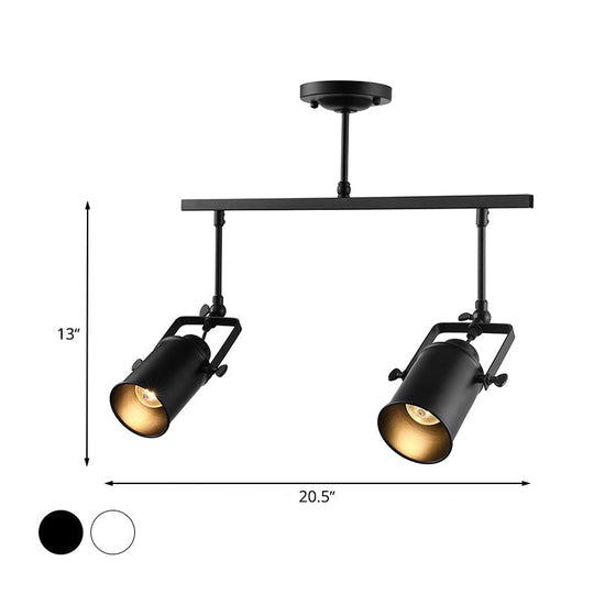 Industrial Style Metallic Cylinder Dining Room Semi-Flush Light Track Fixture - Rotatable, Black/White, 1/2/3 Heads