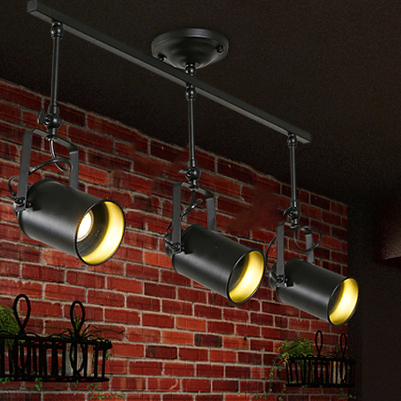 Industrial Style Metallic Cylinder Dining Room Semi-Flush Light Track Fixture - Rotatable, Black/White, 1/2/3 Heads