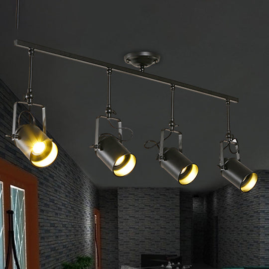 Industrial Style Metallic Cylinder Dining Room Semi-Flush Light Track Fixture - Rotatable, Black/White, 1/2/3 Heads