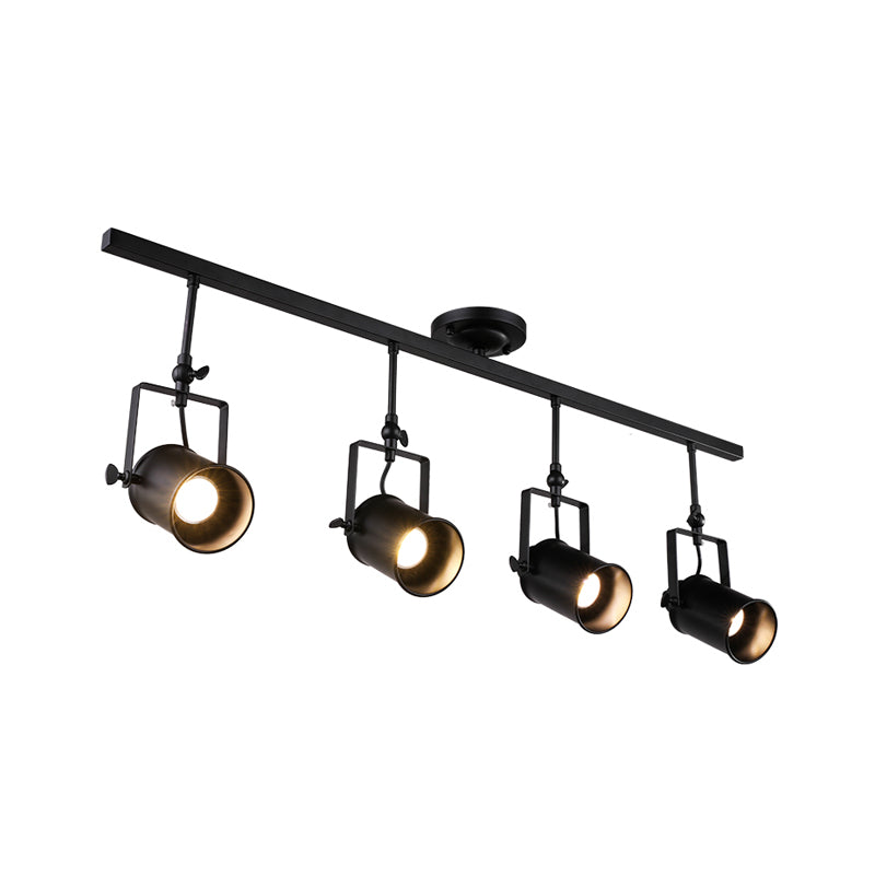 Industrial Style Metallic Cylinder Dining Room Semi-Flush Light Track Fixture - Rotatable, Black/White, 1/2/3 Heads