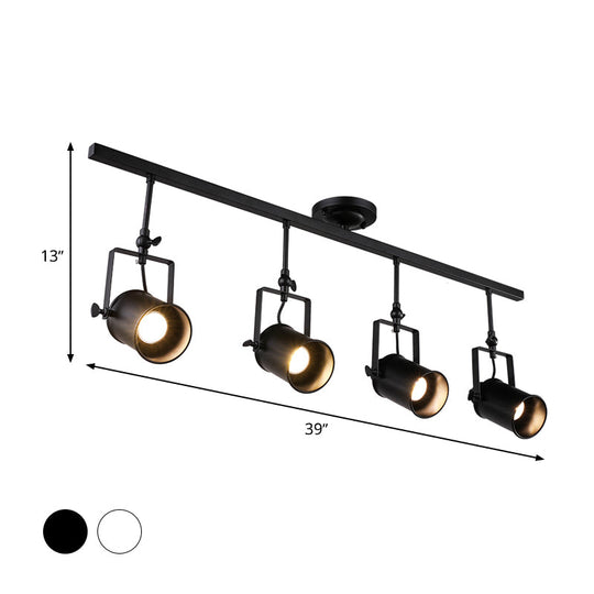 Industrial Style Metallic Cylinder Dining Room Semi-Flush Light Track Fixture - Rotatable, Black/White, 1/2/3 Heads