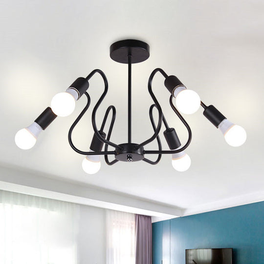 Retro Industrial Metal Semi Flush Mount Ceiling Light with Exposed Bulb - 3/5/6 Heads - Dining Room Lighting - Black/White