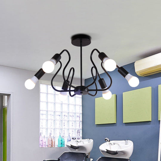 Retro Industrial Metal Semi Flush Mount Ceiling Light With Exposed Bulb - 3/5/6 Heads Dining Room