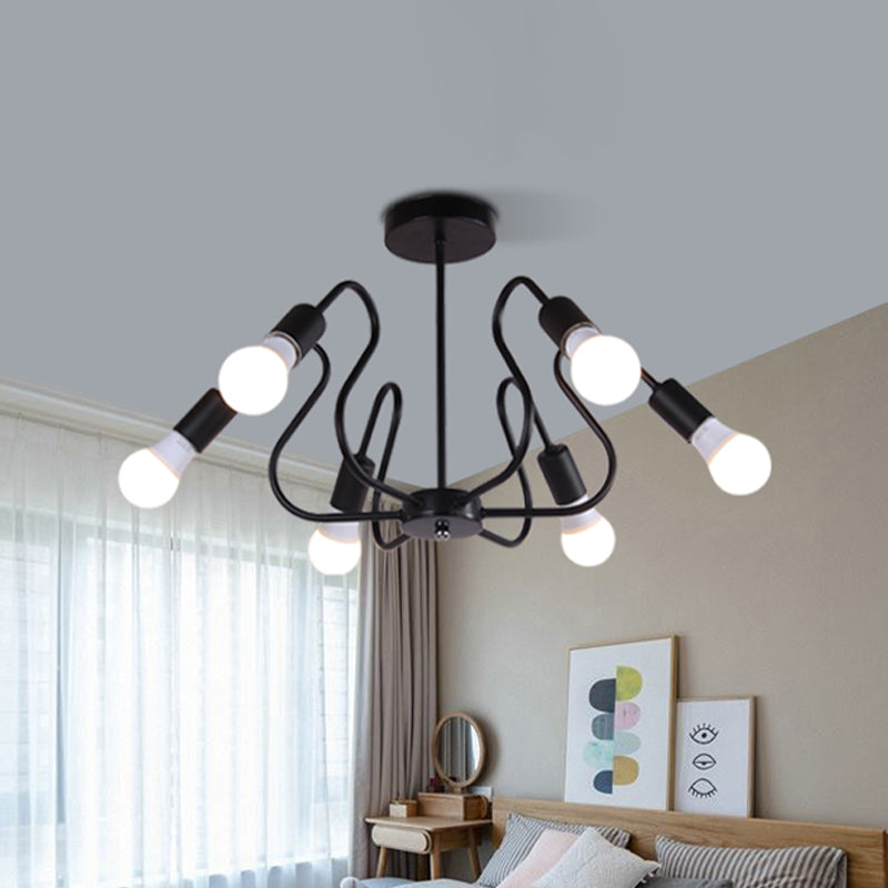 Retro Industrial Metal Semi Flush Mount Ceiling Light With Exposed Bulb - 3/5/6 Heads Dining Room