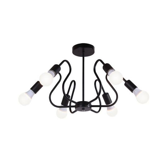 Retro Industrial Metal Semi Flush Mount Ceiling Light with Exposed Bulb - 3/5/6 Heads - Dining Room Lighting - Black/White