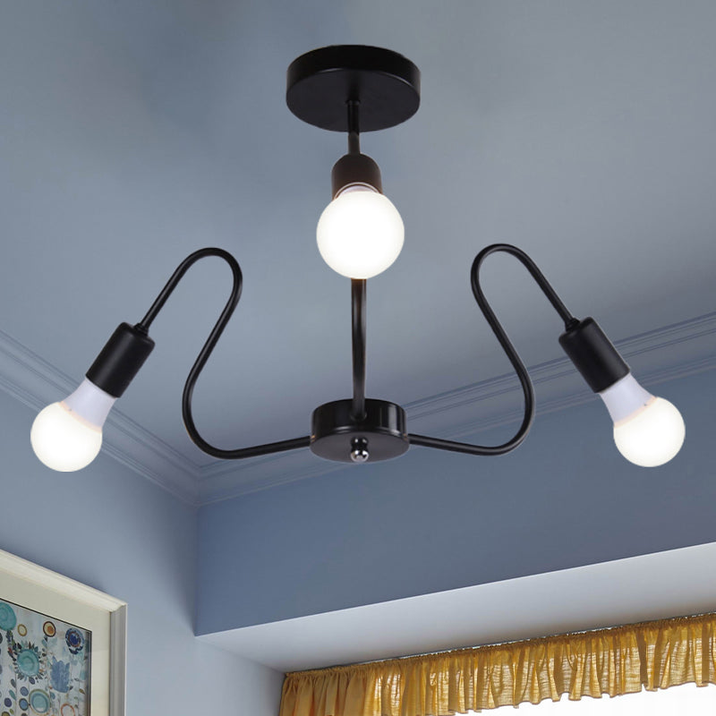 Retro Industrial Metal Semi Flush Mount Ceiling Light With Exposed Bulb - 3/5/6 Heads Dining Room