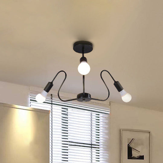 Retro Industrial Metal Semi Flush Mount Ceiling Light with Exposed Bulb - 3/5/6 Heads - Dining Room Lighting - Black/White