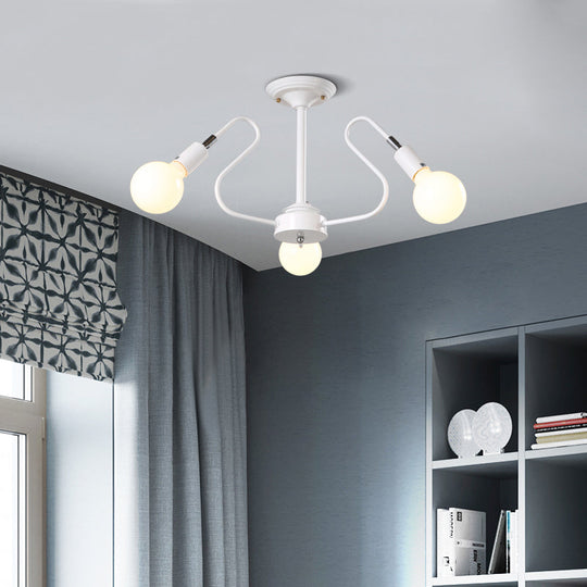 Retro Industrial Metal Semi Flush Mount Ceiling Light With Exposed Bulb - 3/5/6 Heads Dining Room