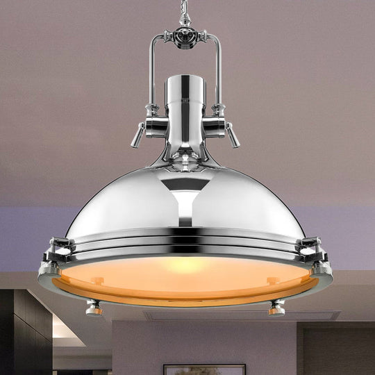 Retro Style Pendant Light With Domed Shade - Perfect For Dining Tables Nickel/Chrome Finish Chrome