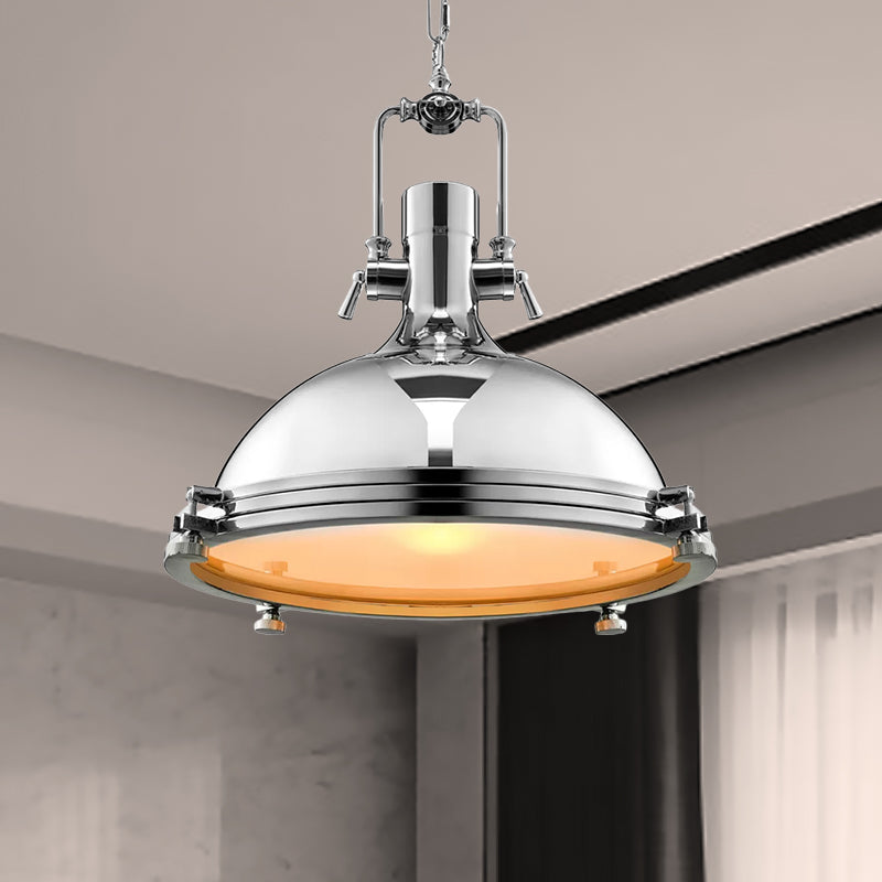 Retro Style Pendant Light With Domed Shade - Perfect For Dining Tables Nickel/Chrome Finish