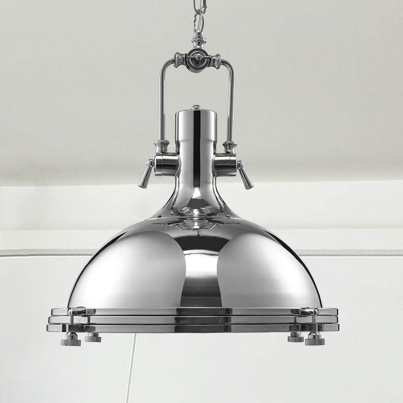 Retro Style Pendant Light With Domed Shade - Perfect For Dining Tables Nickel/Chrome Finish Nickel