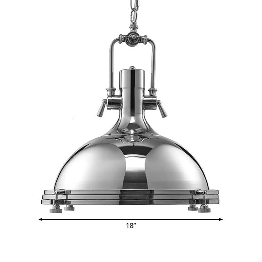 Retro Metal Head Pendant Lighting with Domed Shade - Stylish Dining Table Ceiling Light Fixture in Nickel/Chrome