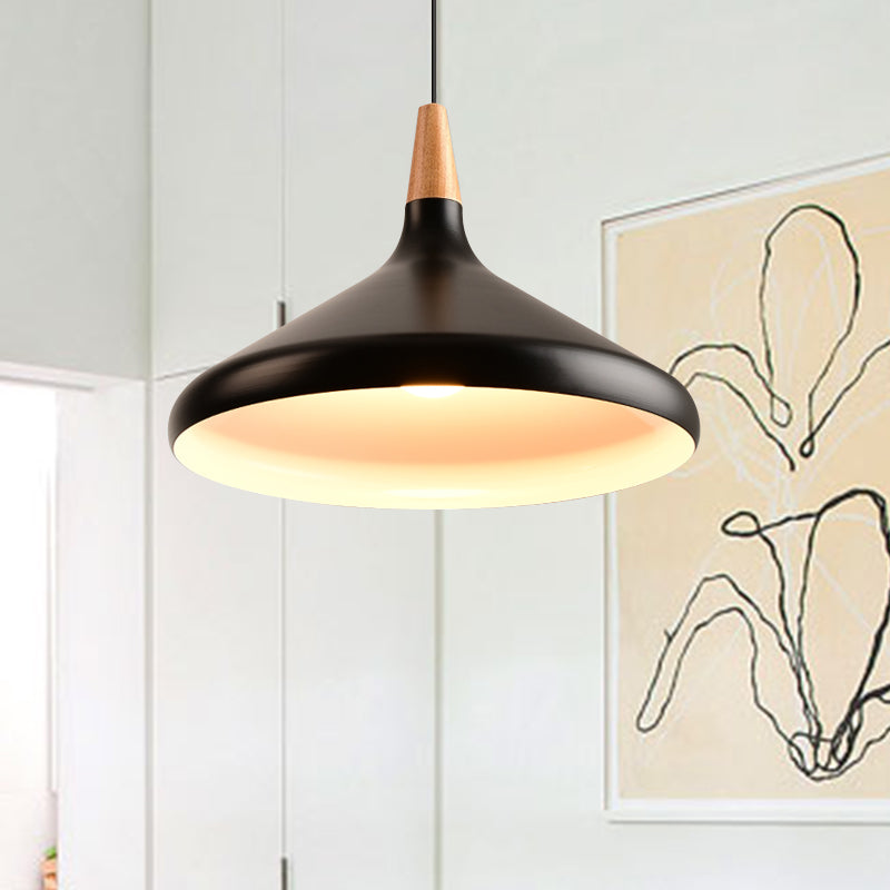 7"/11"/15" W Cone Dining Table Pendant Light - Simple Metallic Design, Adjustable Cord - Black/Grey/White