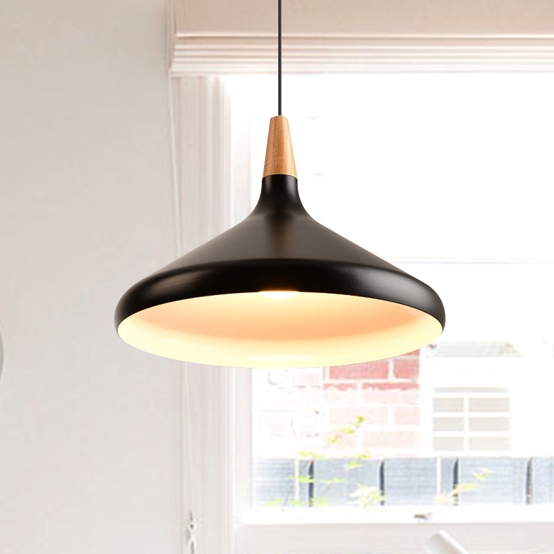 7"/11"/15" W Cone Dining Table Pendant Light - Simple Metallic Design, Adjustable Cord - Black/Grey/White