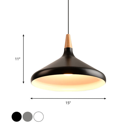 7"/11"/15" W Cone Dining Table Pendant Light - Simple Metallic Design, Adjustable Cord - Black/Grey/White