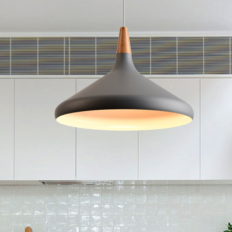 7"/11"/15" W Cone Dining Table Pendant Light - Simple Metallic Design, Adjustable Cord - Black/Grey/White