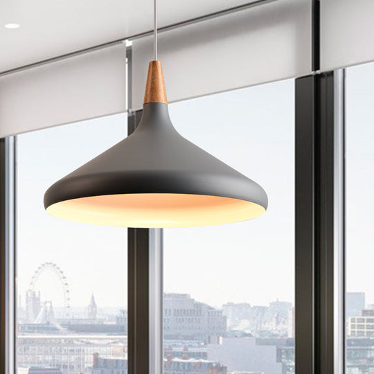 7"/11"/15" W Cone Dining Table Pendant Light - Simple Metallic Design, Adjustable Cord - Black/Grey/White