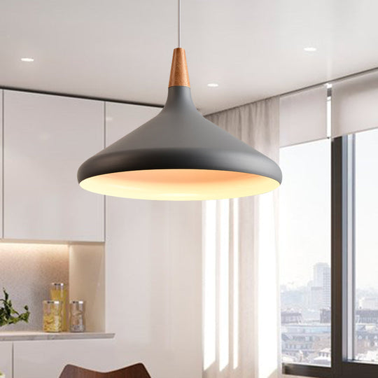 7"/11"/15" W Cone Dining Table Pendant Light - Simple Metallic Design, Adjustable Cord - Black/Grey/White