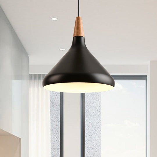 7"/11"/15" W Cone Dining Table Pendant Light - Simple Metallic Design, Adjustable Cord - Black/Grey/White