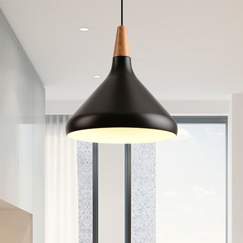 Sleek W Cone Dining Table Pendant Lighting - Metallic 1-Head Hanging Lamp With Adjustable Cord In