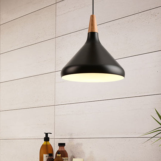 7"/11"/15" W Cone Dining Table Pendant Light - Simple Metallic Design, Adjustable Cord - Black/Grey/White