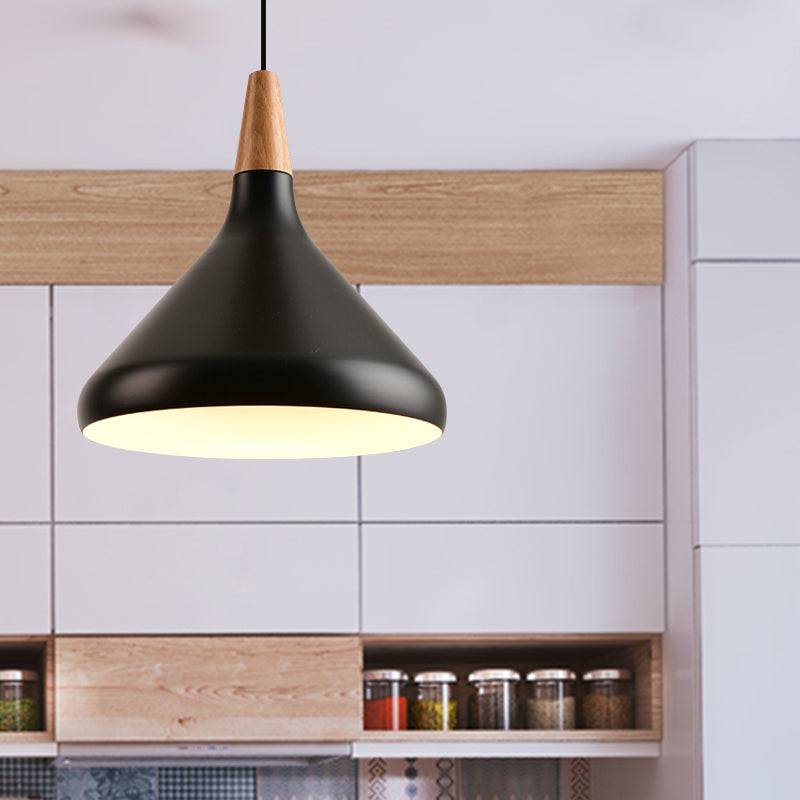 7"/11"/15" W Cone Dining Table Pendant Light - Simple Metallic Design, Adjustable Cord - Black/Grey/White