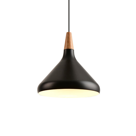 7"/11"/15" W Cone Dining Table Pendant Light - Simple Metallic Design, Adjustable Cord - Black/Grey/White