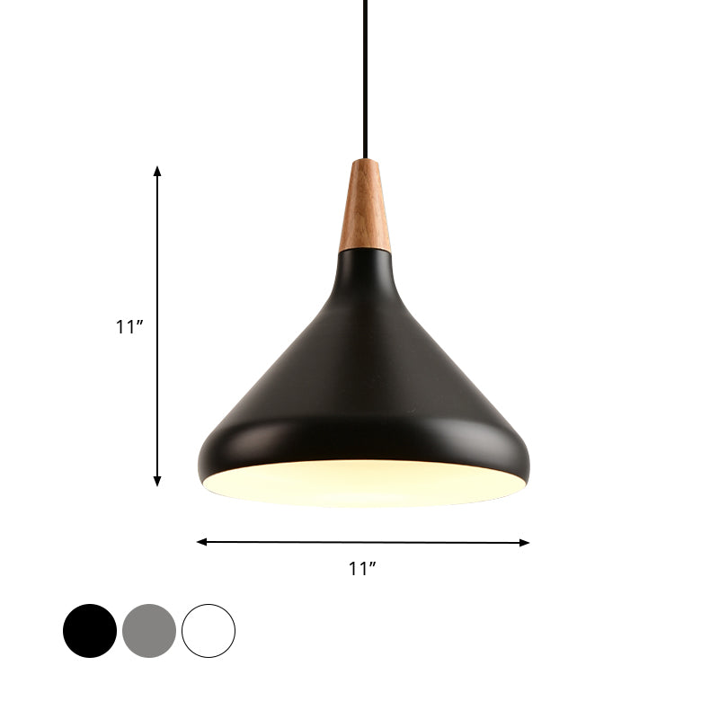 7"/11"/15" W Cone Dining Table Pendant Light - Simple Metallic Design, Adjustable Cord - Black/Grey/White