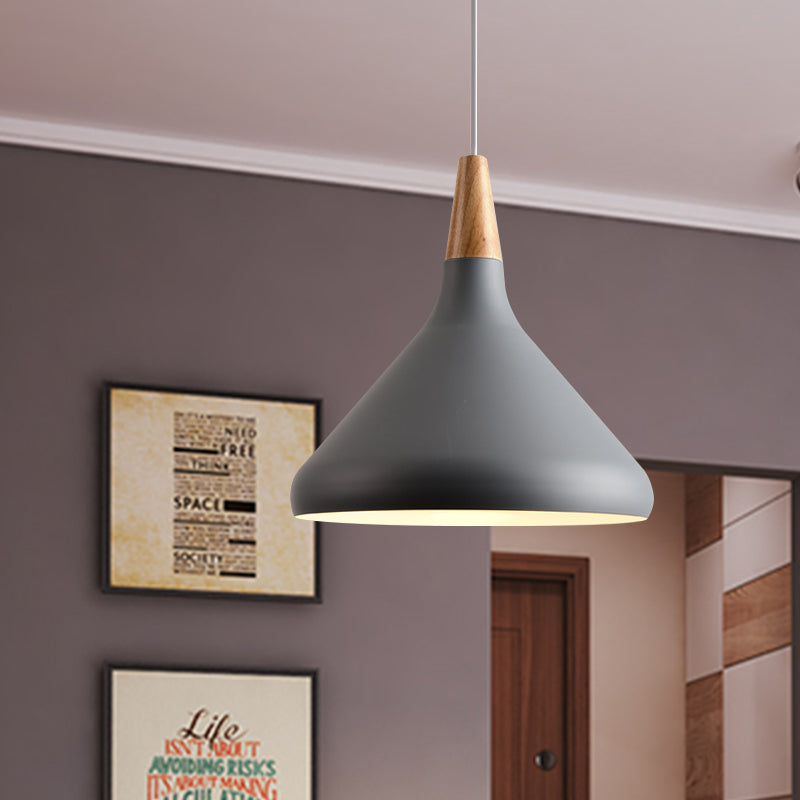 7"/11"/15" W Cone Dining Table Pendant Light - Simple Metallic Design, Adjustable Cord - Black/Grey/White