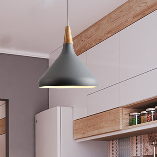 7"/11"/15" W Cone Dining Table Pendant Light - Simple Metallic Design, Adjustable Cord - Black/Grey/White