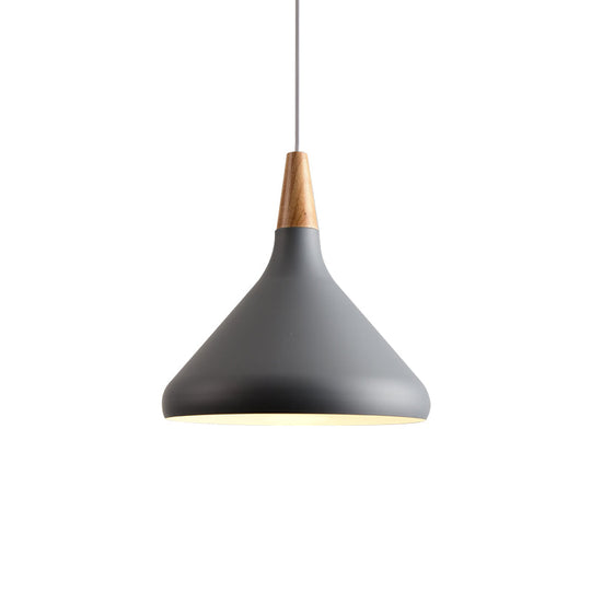 7"/11"/15" W Cone Dining Table Pendant Light - Simple Metallic Design, Adjustable Cord - Black/Grey/White