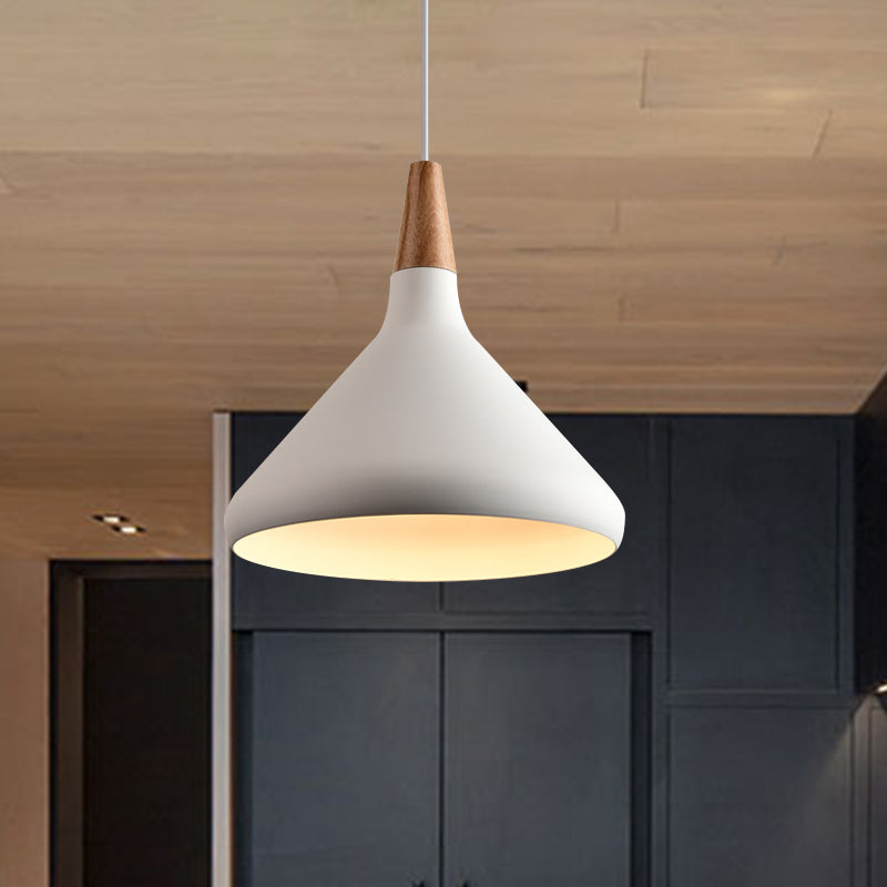 7"/11"/15" W Cone Dining Table Pendant Light - Simple Metallic Design, Adjustable Cord - Black/Grey/White