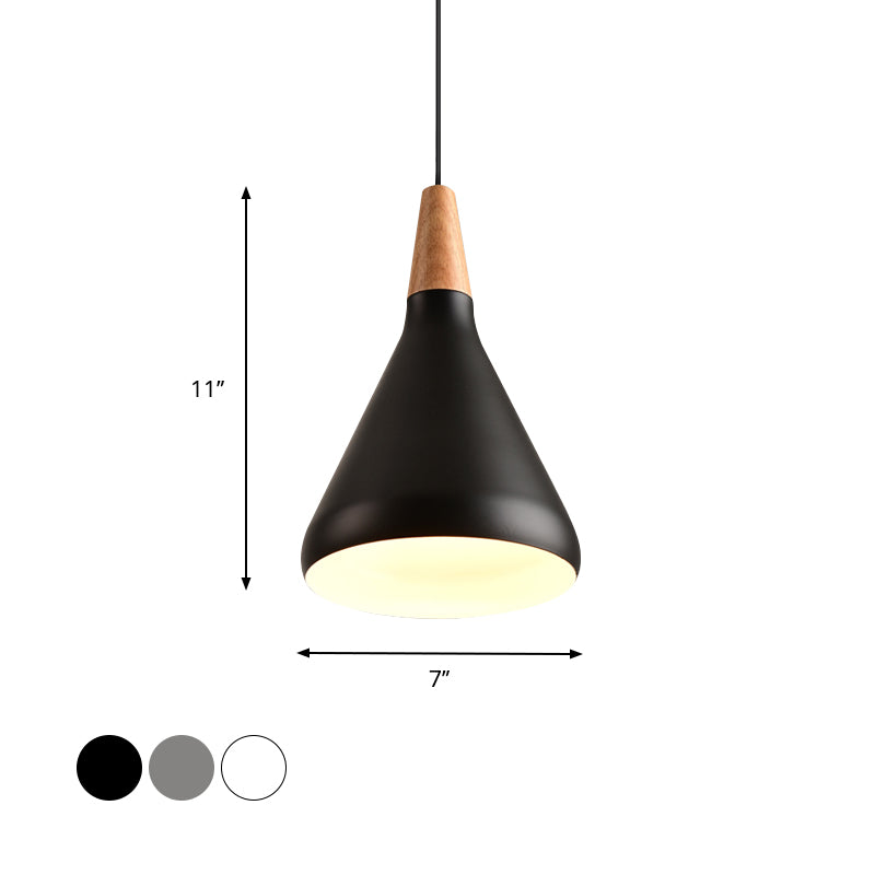 7"/11"/15" W Cone Dining Table Pendant Light - Simple Metallic Design, Adjustable Cord - Black/Grey/White