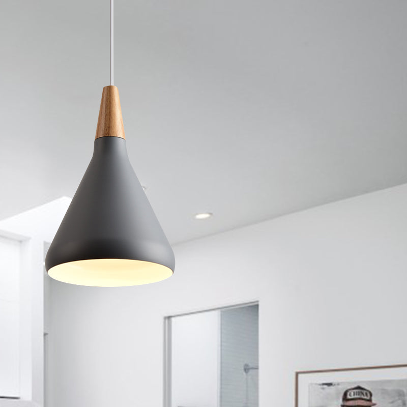 7"/11"/15" W Cone Dining Table Pendant Light - Simple Metallic Design, Adjustable Cord - Black/Grey/White