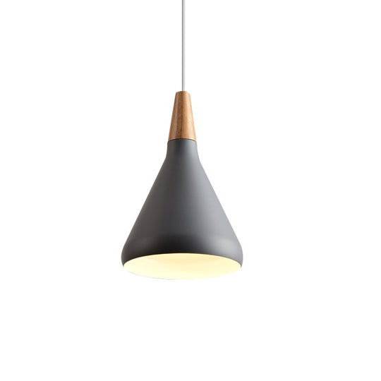 7"/11"/15" W Cone Dining Table Pendant Light - Simple Metallic Design, Adjustable Cord - Black/Grey/White