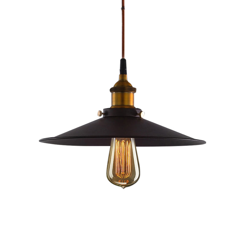 Antiqued Metal Pendant Light With Flare Design - 1 Pulley Hanging Ceiling Lamp In Black