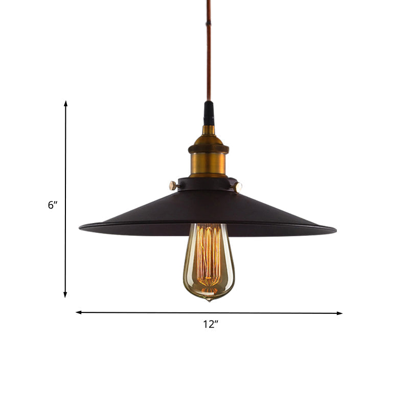 Antiqued Metal Pendant Light With Flare Design - 1 Pulley Hanging Ceiling Lamp In Black