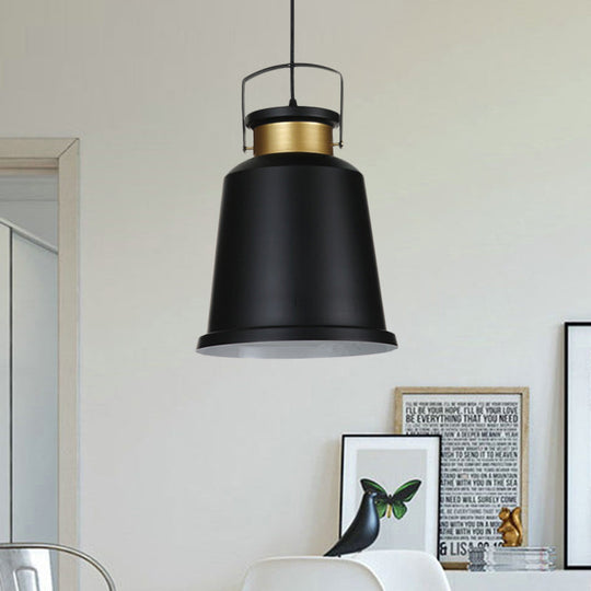 Antiqued Black Finish Bell Down Pendant Lamp With Aluminum Handle - 1 Bulb