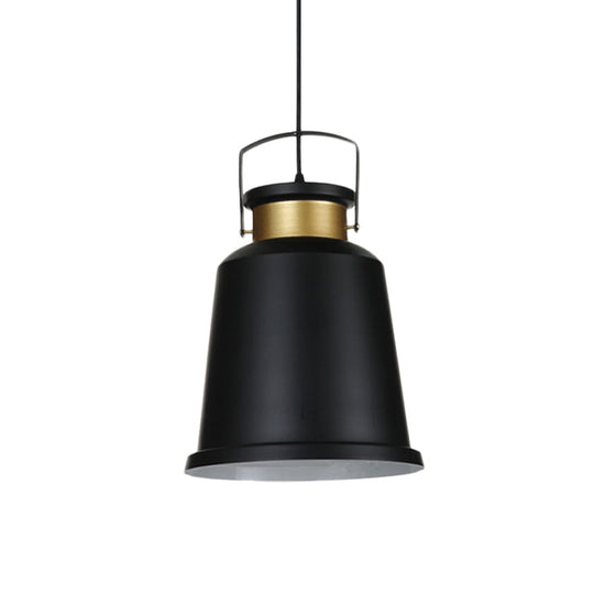 Antiqued Black Bell Pendant Lamp with Aluminum Handle and Down Lighting Bulb