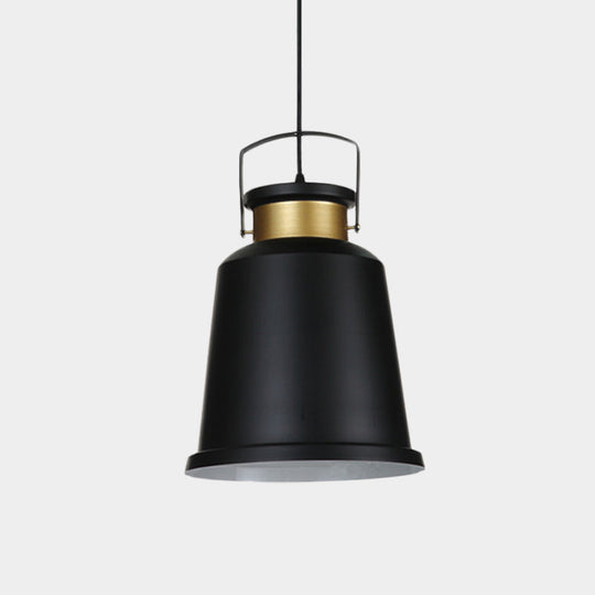 Antiqued Black Bell Pendant Lamp with Aluminum Handle and Down Lighting Bulb