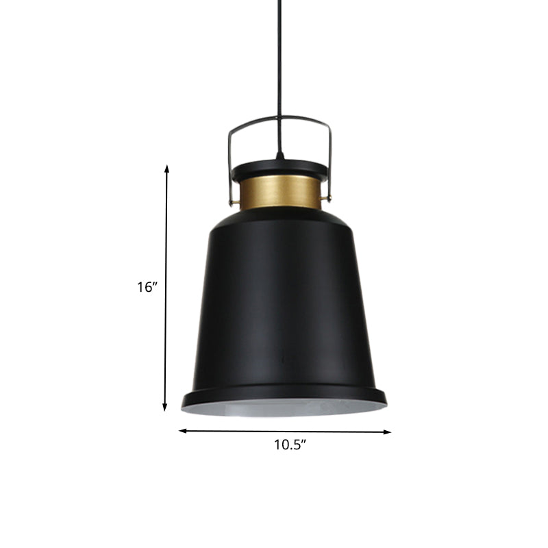 Antiqued Black Bell Pendant Lamp with Aluminum Handle and Down Lighting Bulb