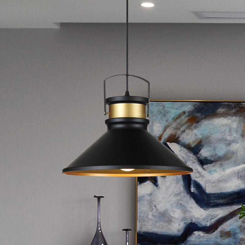 Flared 1-Light Black Aluminum Pendant Lamp For Dining Room