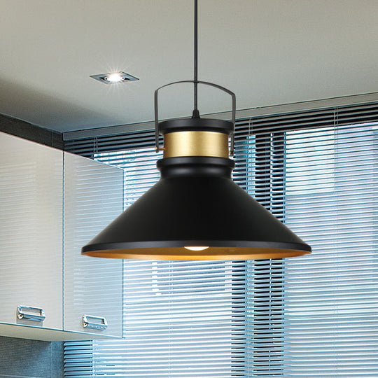 Flared 1-Light Black Aluminum Pendant Lamp For Dining Room